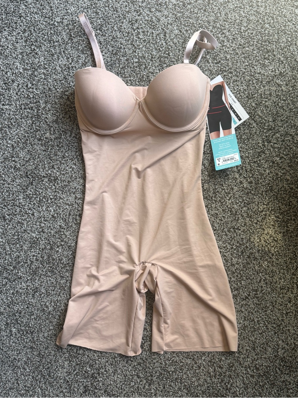 ASSETS by SPANX Strapless Cupped Shaping Bodysuit Built-In Bra Beige S